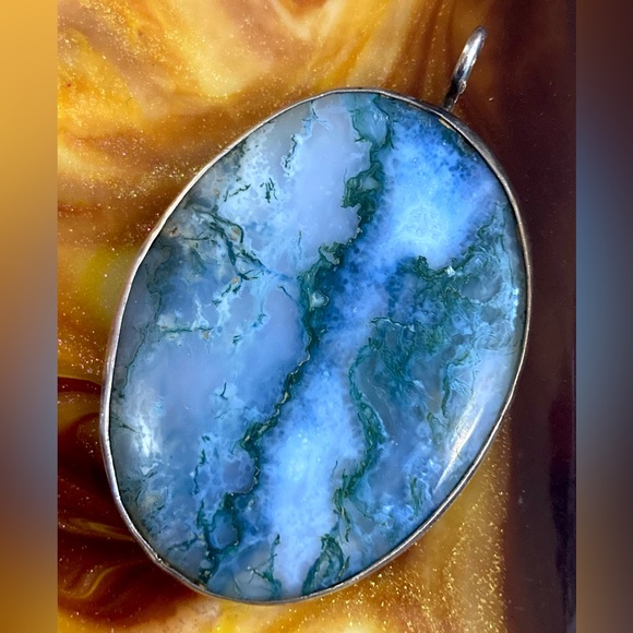 XL Artisan Sterling Silver Cottagecore Moss Agate Pendant - Picture 7 of 11